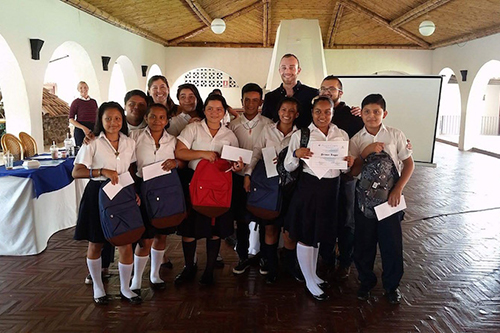 Rizzo with students.