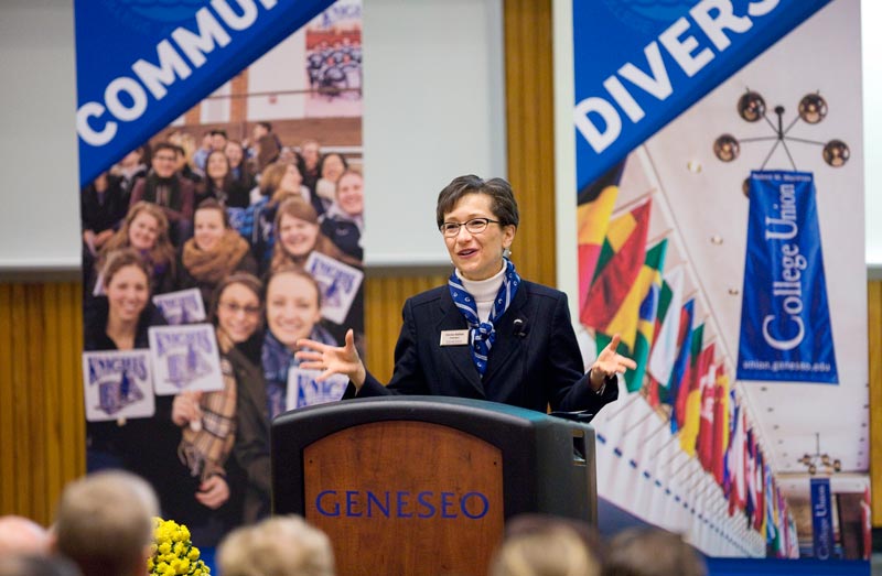 President Battles giving a speech