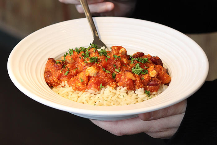 Tofu Chili over White Rice.