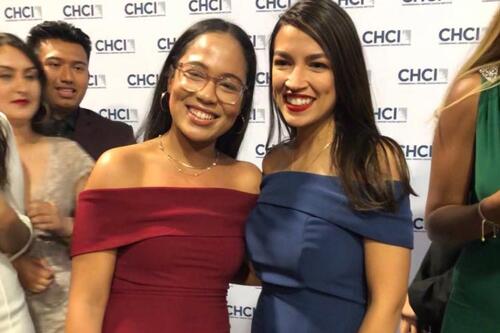 Karla Lora '20 with Rep. Alexandria Ocasio Cortez