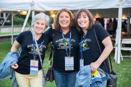 Alumni portraits of Mary Ellen Barsotti ’82, Janet DiPasquale ’82, and Ilene Goldstein-Harnett ’80