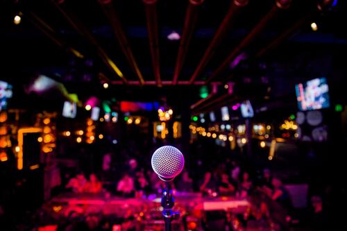 Microphone at a Comedy Show or Music Performance Show on Stage Entertainment