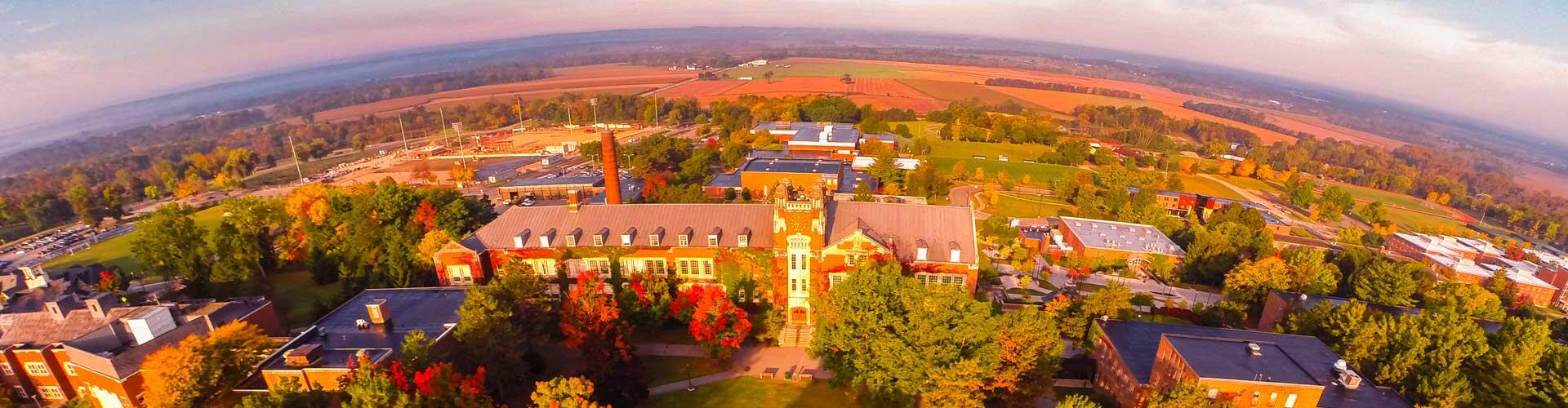 Aeriel view of autumn over Sturges Quad.