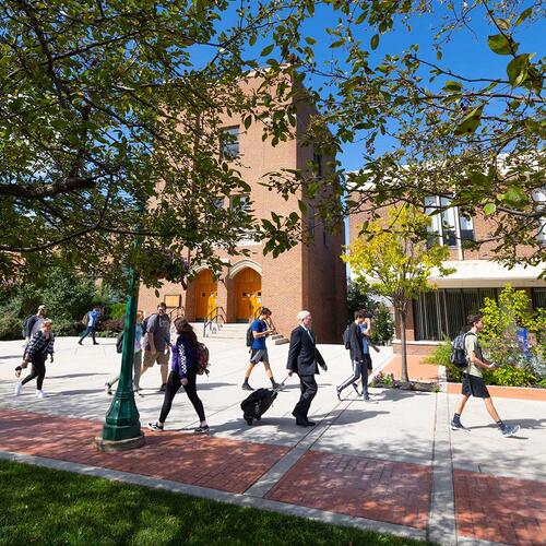 students walking on campus